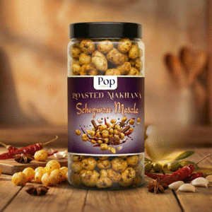 pop & pearls premium roasted makhana – schezwan masala flavour | spicy & crunchy healthy snack (80g)